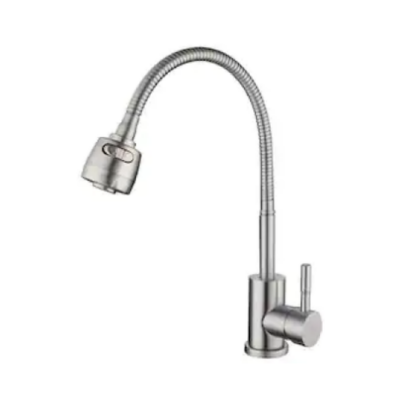 Кран для холодной воды 818, Кран одинарный для холодной воды с гибким гусаком, INOX
